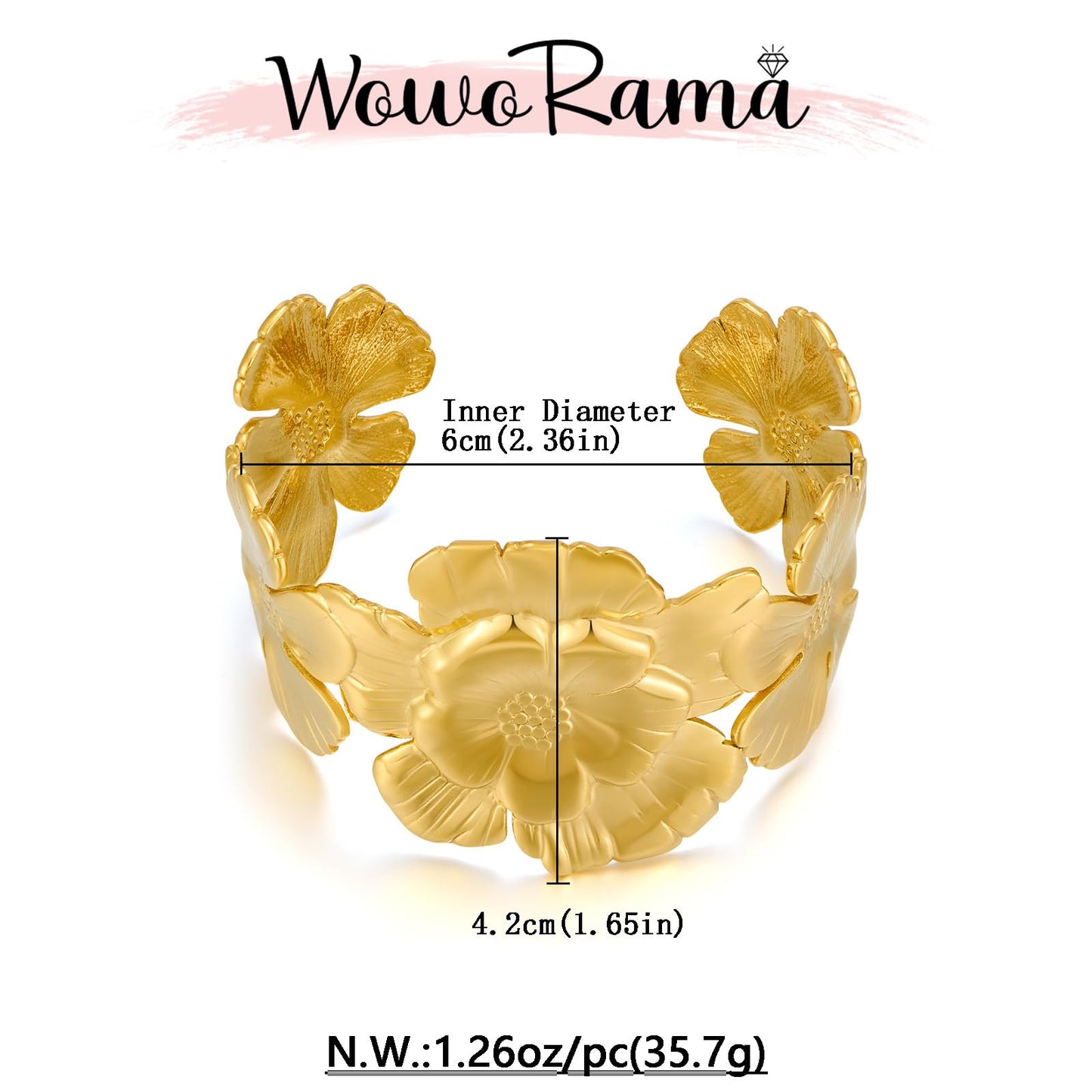 WOWORAMA Chunky Gold Cuff Bracelets for Women Vintage Gold Flower Butterfly Bracelet Trendy Boho Wide Open Cuff Bangles Matte Statement Bracelet