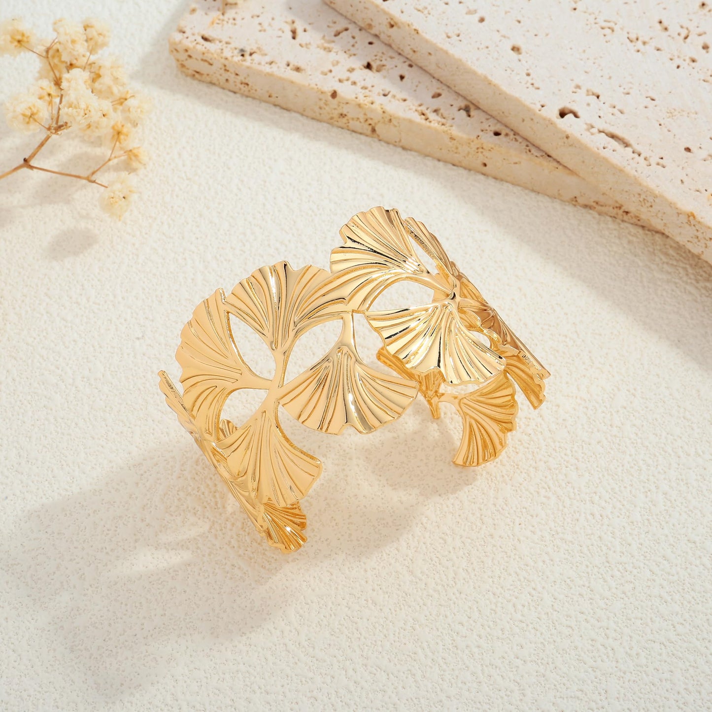 WOWORAMA Chunky Gold Cuff Bracelets for Women Vintage Gold Flower Butterfly Bracelet Trendy Boho Wide Open Cuff Bangles Matte Statement Bracelet