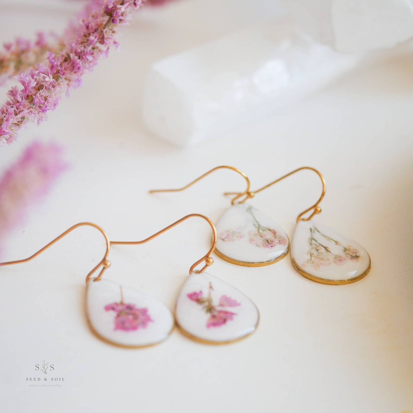 Pink Flower Dangle Earrings