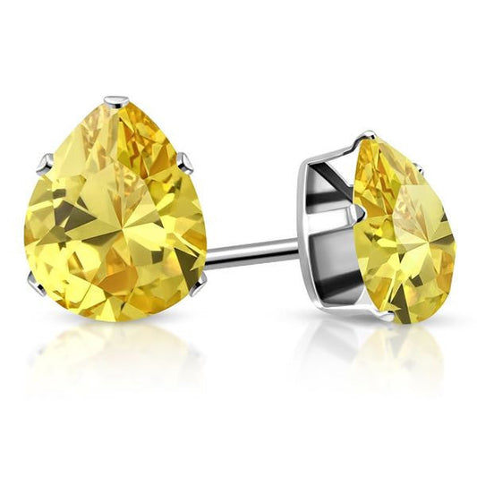 'Giallo' Yellow Pear Stud Earrings (#c474)