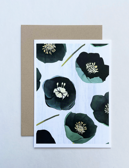 Notecard:  Green Winter Rose on Snow