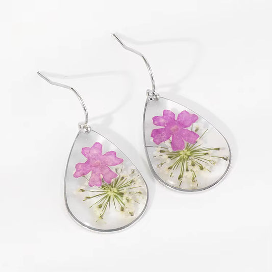 Pear shaped resin flower earrings