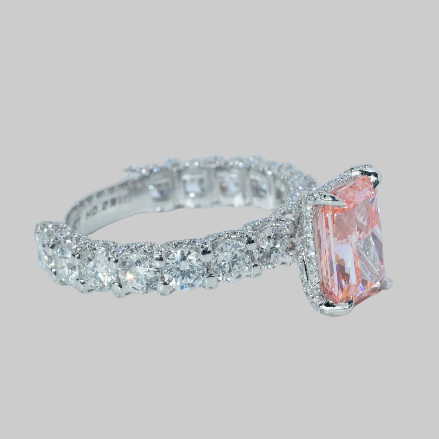 Emerald cut monzonite ring
