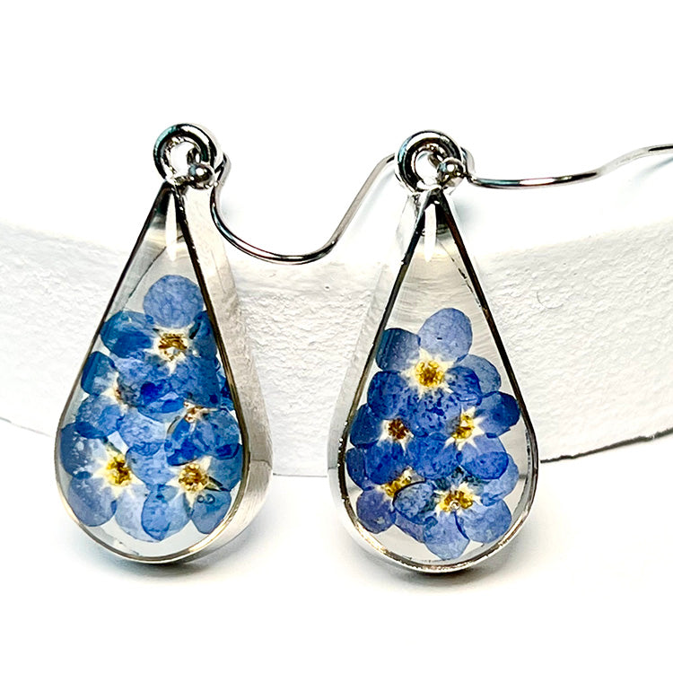 Blue teardrop flower earrings