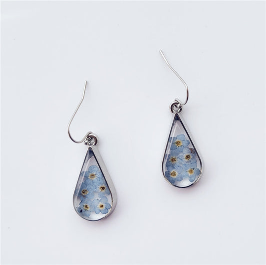 Blue teardrop flower earrings
