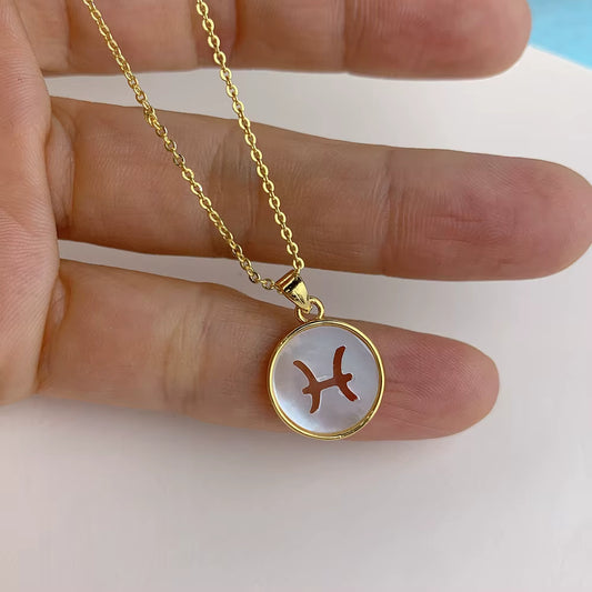 Pearl holographic horoscope necklaces