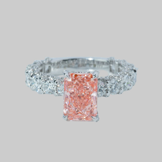 Emerald cut monzonite ring