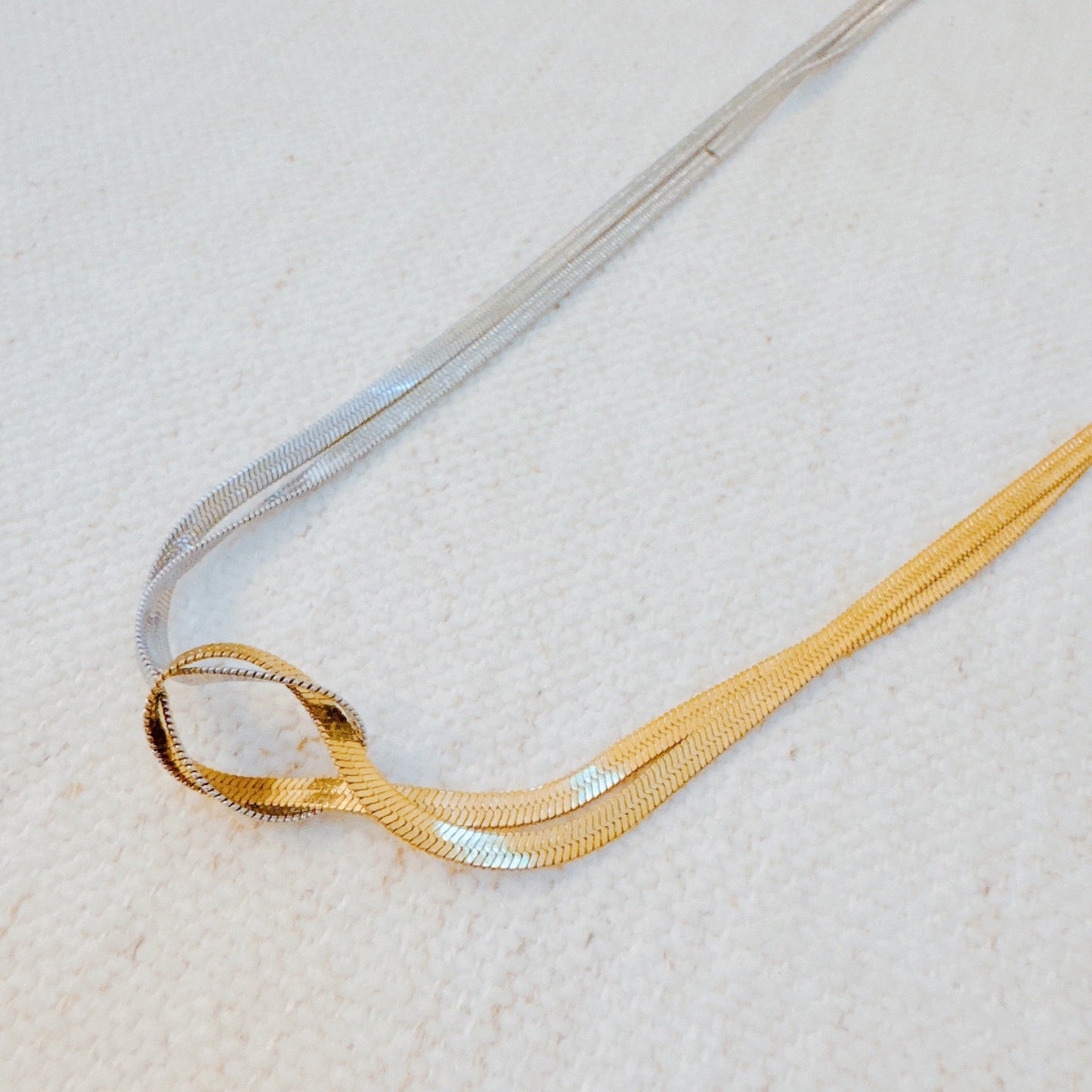 Knotted Two Tone Herringbone Chain Necklace