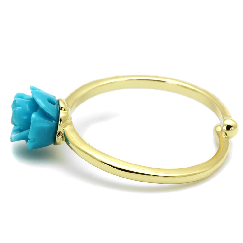LO4060 - Flash Gold Brass Ring with Synthetic Synthetic Stone in Sea