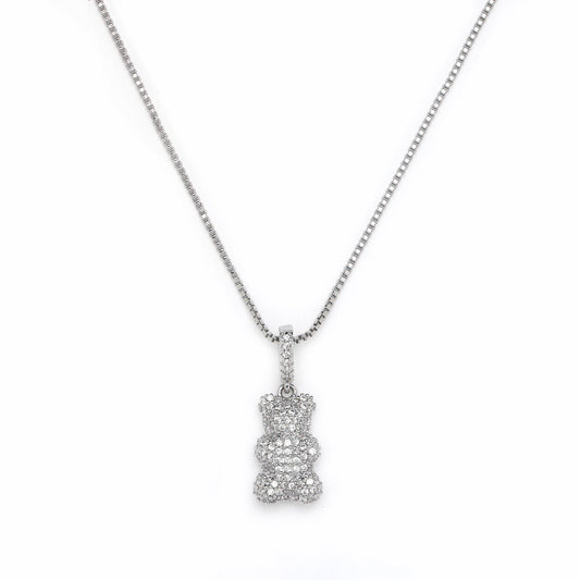Kids Silver Teddy Bear Charm Necklace