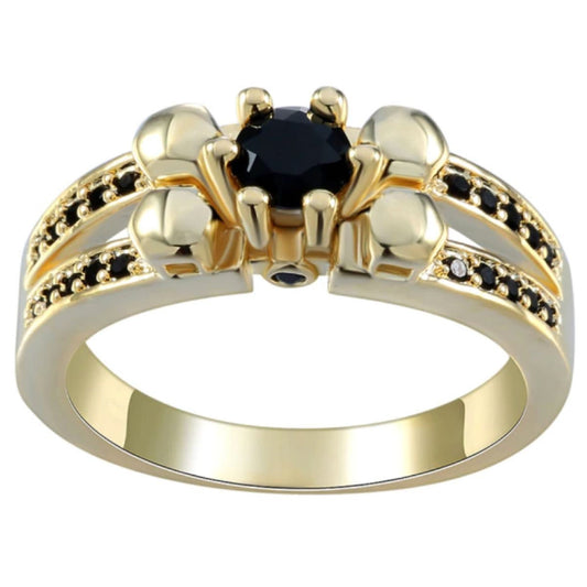Quattro Teschi d'oro - Black Sapphire Gold-Tone Wedding/Engagement Ring (#w042)