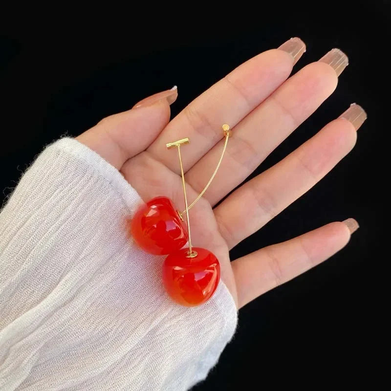 Fashion Sweet Red Resin Strawberry Cherry Drop Earrings For Women Cute Lovely Acrylic Fruit Earrings Jewelry Accessories