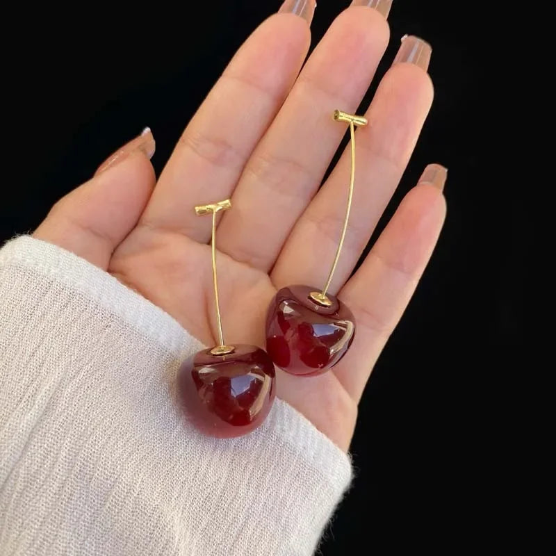 Fashion Sweet Red Resin Strawberry Cherry Drop Earrings For Women Cute Lovely Acrylic Fruit Earrings Jewelry Accessories