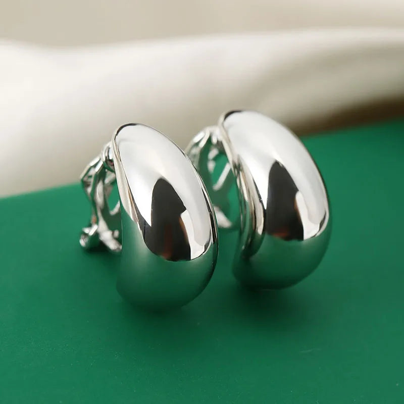 French Light Luxury Drop Water Shaped Ear Clip No Ear Holes Simple Smooth Female Earrings No Ear Hole Jewelry