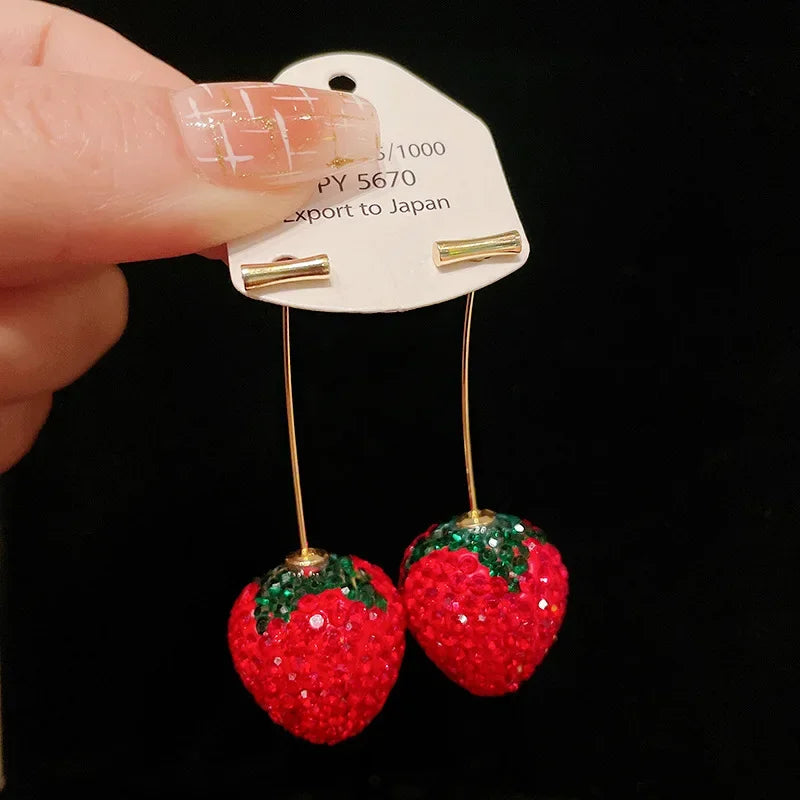 Fashion Sweet Red Resin Strawberry Cherry Drop Earrings For Women Cute Lovely Acrylic Fruit Earrings Jewelry Accessories