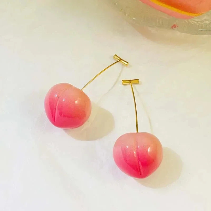 Fashion Sweet Red Resin Strawberry Cherry Drop Earrings For Women Cute Lovely Acrylic Fruit Earrings Jewelry Accessories