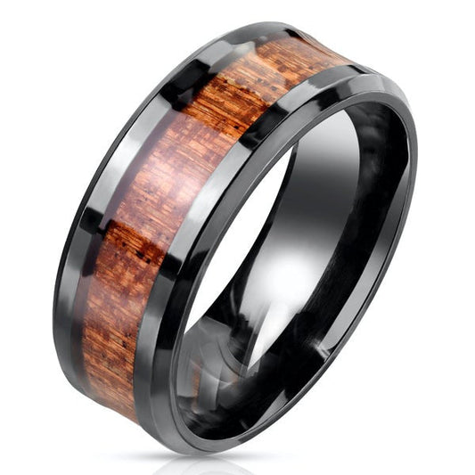 Black Wood Inlay Band Ring – Sleek, Bold & Timeless (#107)