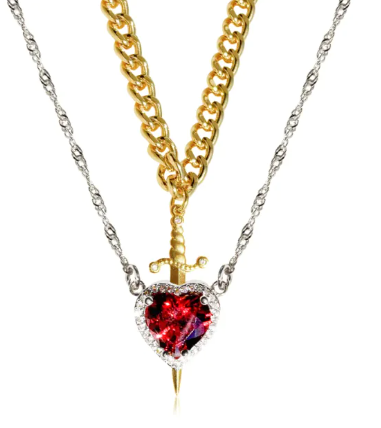Sophia Heart & Sword Layered Necklace (One Set)