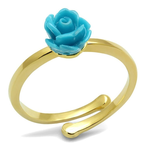 LO4060 - Flash Gold Brass Ring with Synthetic Synthetic Stone in Sea