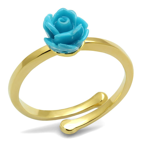 LO4060 - Flash Gold Brass Ring with Synthetic Synthetic Stone in Sea